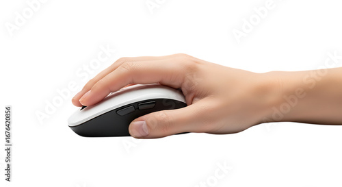 Close up of a person s hand holding and using a computer mouse