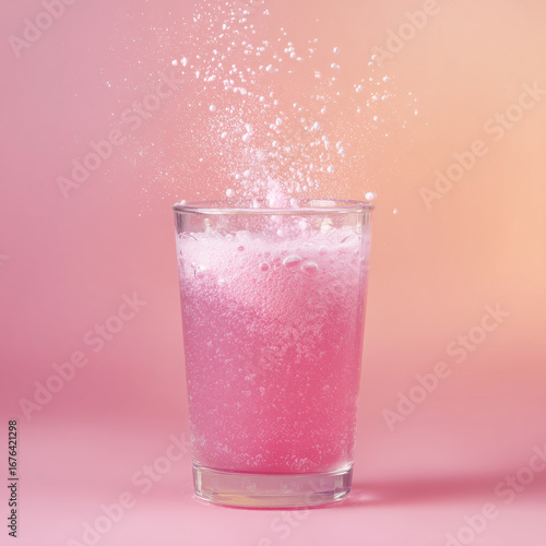 Effervescent vitamin supplement powder dissolving in a glass of water