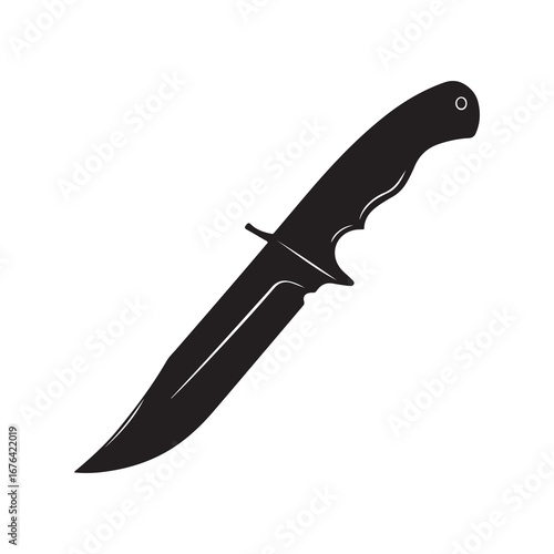 Silhouette of a Fixed Blade Knife with Curved Handle and Hole