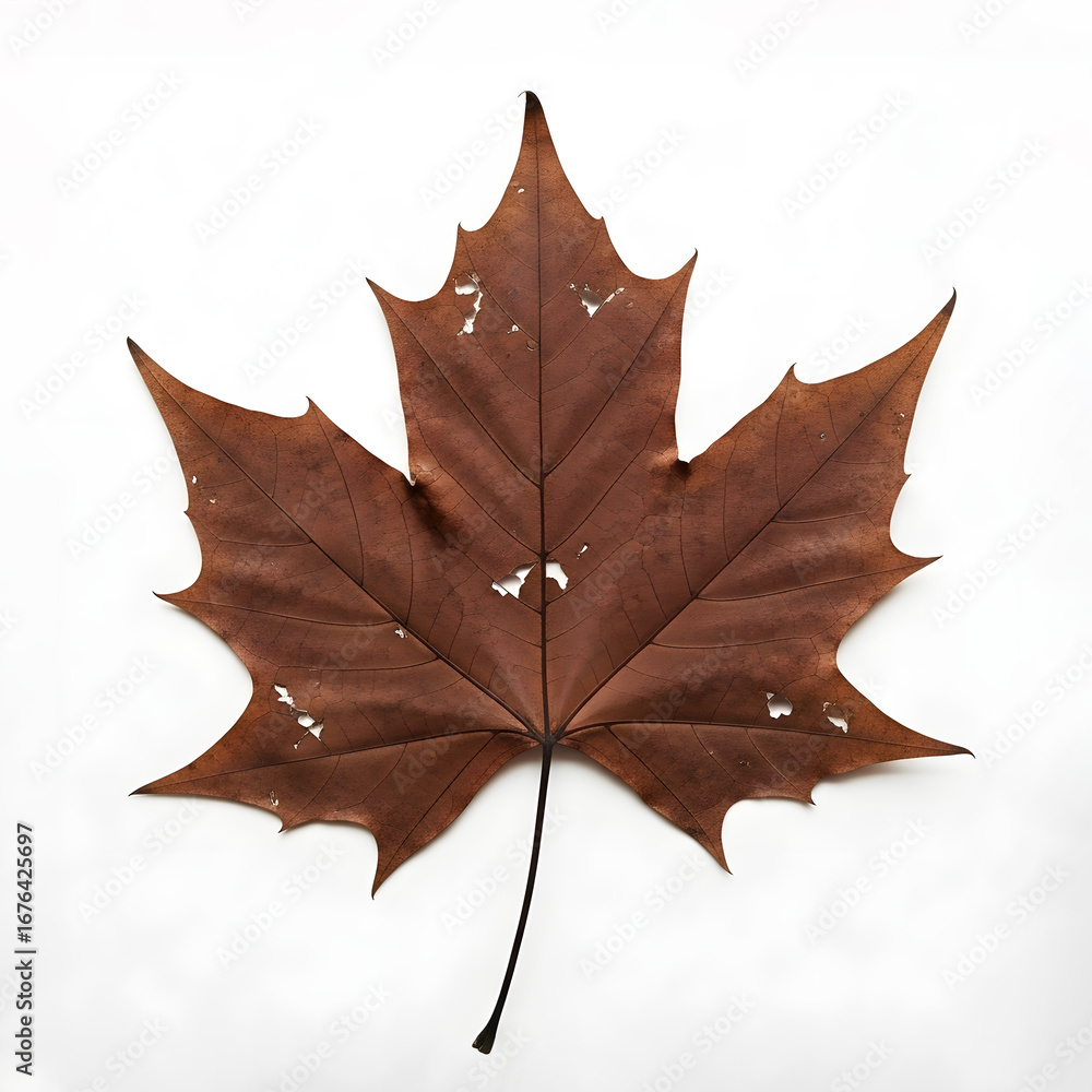 Naklejka premium A crispy dry dark brown maple leaf