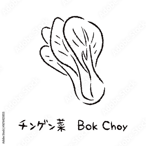 手描きのチンゲン菜2_名称入_白黒