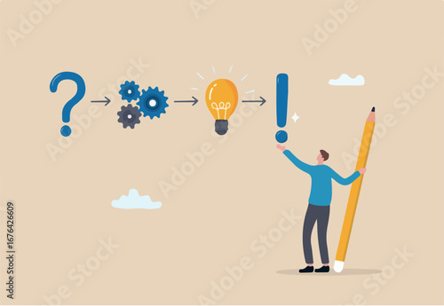 Creative thinking for solution or result, solving problem or question and answer, method or analysis for solution and success, resolution process concept, businessman solving problem with solution.