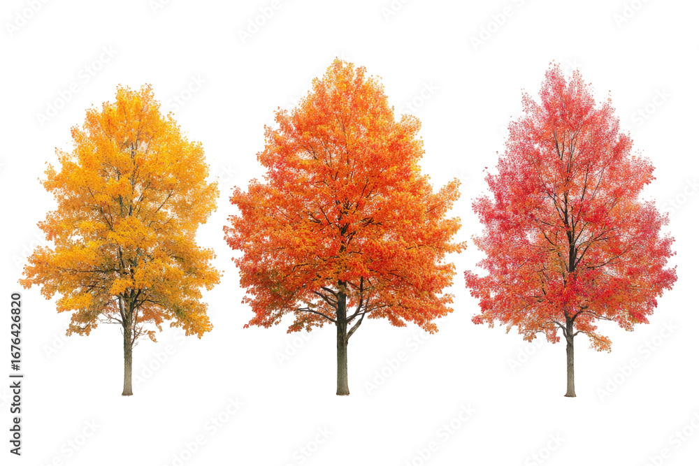 Naklejka premium Three autumn trees with varying colors
