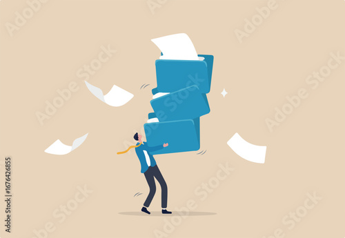 Archive document file storage folder, backup important file directory or information, paperwork discovery or online compression or protection concept, businessman carry big file folder to be archived.