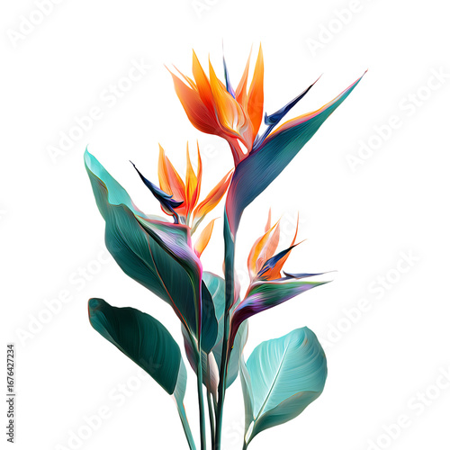 Vibrant bird of paradise flowers isolated on transparent background.