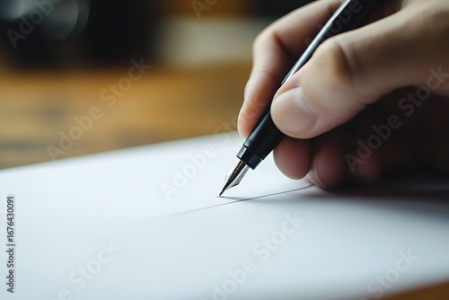 Hand Writing on Paper with Fountain Pen Focused Shot of Nib