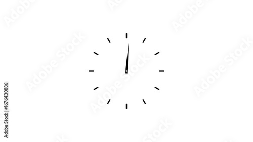 12 hours clock dial loop, twenty-four hours time lapse animation. Twelve hours clock run, moving time arrows. Hours appear on a white background