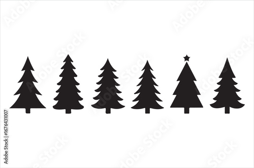 Tree silhouette vector bundle, black tree icons set, pine, oak, leafless and forest trees, nature illustration elements for design, bare and leafy trees, botanical, icon, Isolated, retro on white back