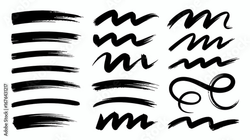 Dynamic brush strokes and wavy lines add artistic flair to creative projects, perfect for modern design and graphic accents.