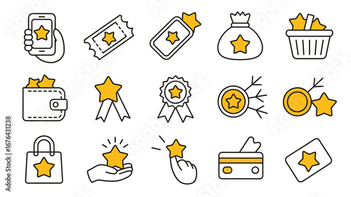 Unlock rewards and loyalty points with these modern star icons, perfect for gamification and customer engagement.