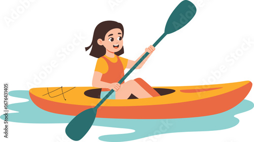 Girl kayaking on a yellow and orange kayak