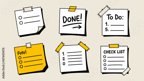 Organized task lists and notes with checkmarks and 'done' status bring order and accomplishment to your workday.