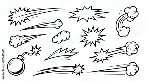 Dynamic comic book action lines and explosion bursts add energetic flair to any design project, capturing motion and impact.
