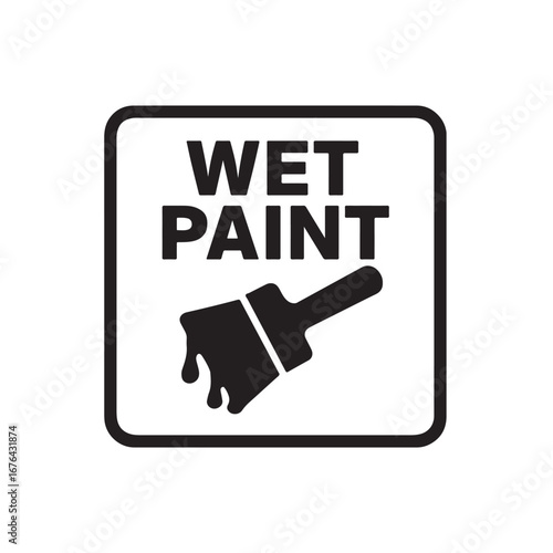 Wet paint warning icon, silhouette vector illustration