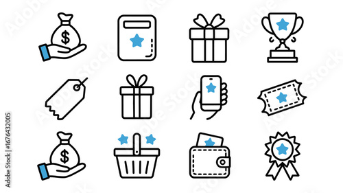 Stunning icons capture rewards, gifts, and financial success for a dynamic business presentation or marketing campaign.