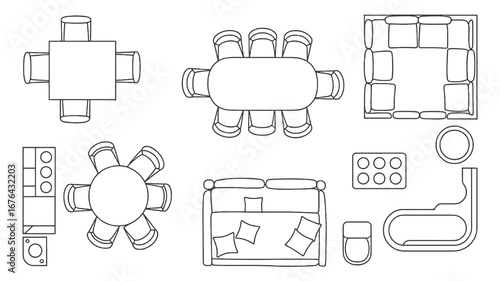 Visualize your dream living space with this versatile collection of floor plan elements, perfect for interior design inspiration and project planning.