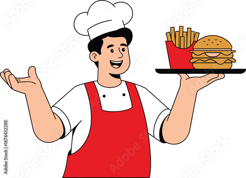 Chef Serving Burger and Fries