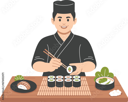 Sushi Chef Preparing Delicious Rolls