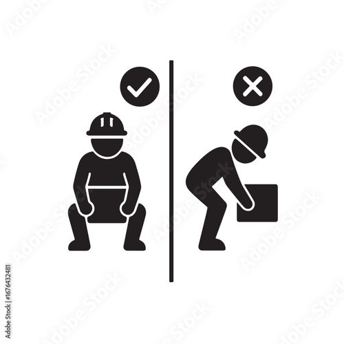 Worker lifting box correctly vs incorrectly