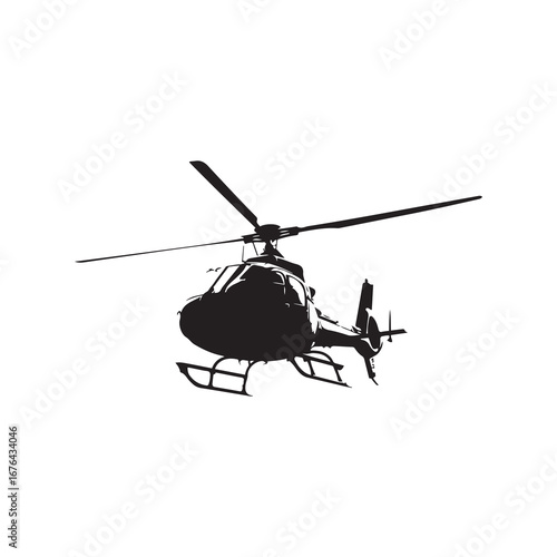 Silhouette of Eurocopter AS350 Écureuil Helicopter Isolated on White Background