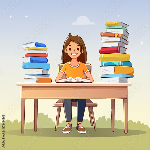 Vector Image:  Back to School - So Many Books - So Much Homework - Frustration In Action 3