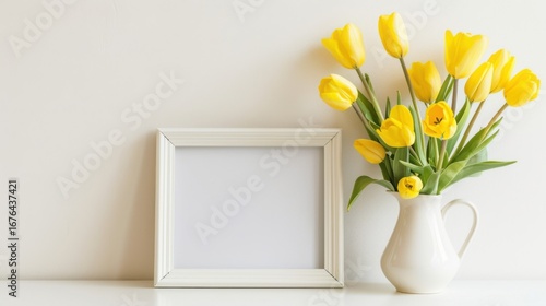 Wallpaper Mural Modern Apartment Interior: Yellow Tulips in Vase on Countertop with White Background Torontodigital.ca