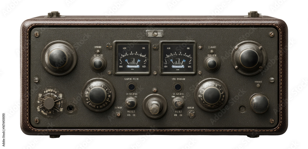 Obraz premium Vintage Radio Equipment with Analog Meters on Transparent Background