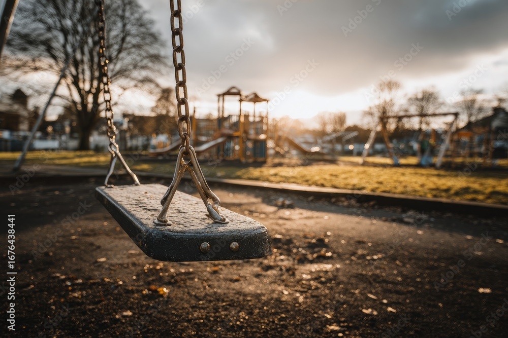 Fototapeta premium Empty swing set in a park on a sunny day.