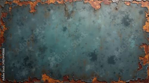 Aged teal metal with rusty edges texture