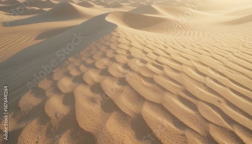 Realistic wallpaper with smooth sand texture, fine grains visible, soft shadows forming natural wave patterns under warm daylight 