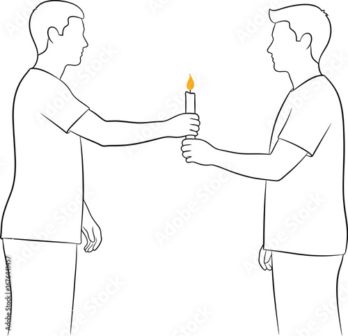 Two people passing a candle flame illustration vector design