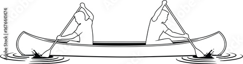 Canoe trip vector illustration of two people paddling together
