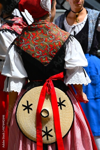 Female dancers in traditional French regional dress in Nice, France