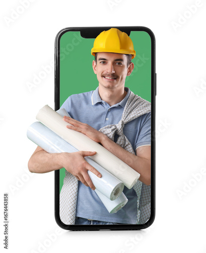 Male worker with wallpaper ...