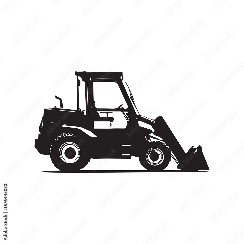 Naklejka premium Skid Steer Loader Silhouette, Compact Construction Equipment