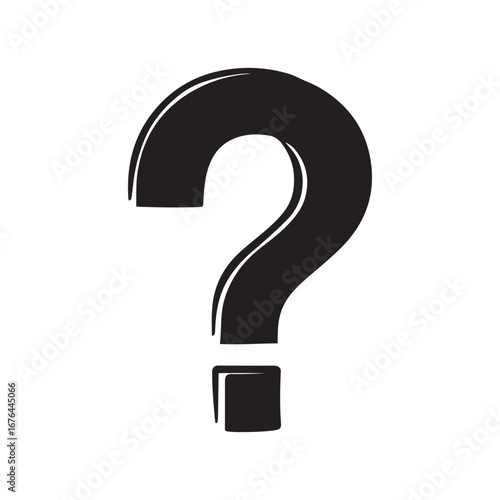 Solitary Black Question Mark Floating on White Background, Symbolic of Inquiry