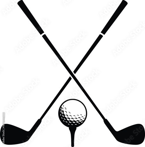 Golf Clubs Crossed Over Golf Ball on Tee Silhouette Icon sport recreation