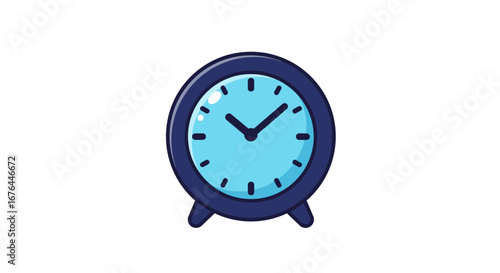 Simple blue clock showing time with black hands and light blue face.