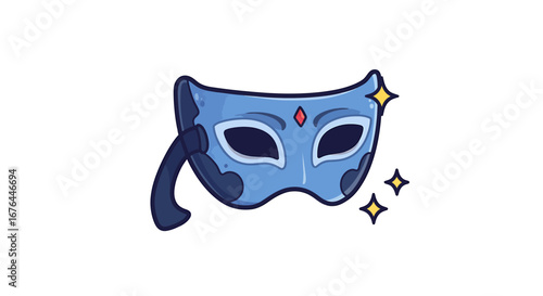 Elegant blue masquerade mask with sparkling details illustration.