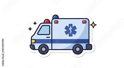 Emergency ambulance vehicle transporting patients to hospital for medical care.