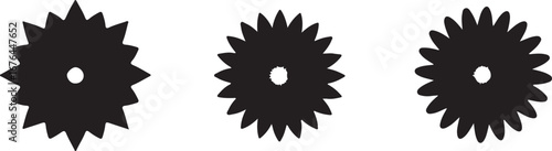 Three black star shaped gears arranged in a row on a white background