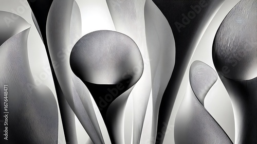 Abstract Blue and Grey Floral Design on White Background