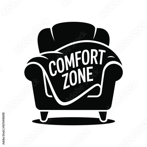 Cozy armchair with 'comfort zone' blanket home relaxation and personal space symbol