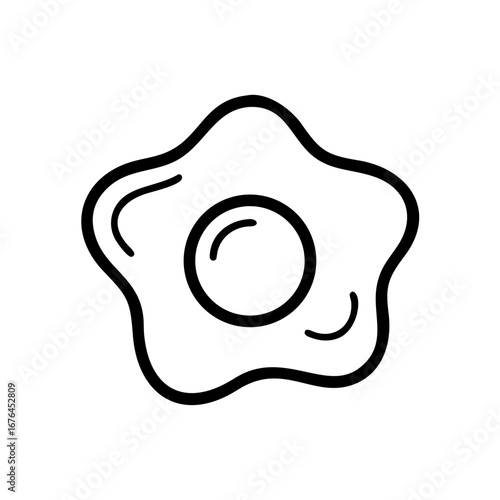 A simple line drawing of a fried egg with a runny yolk isolated on a white background illustration