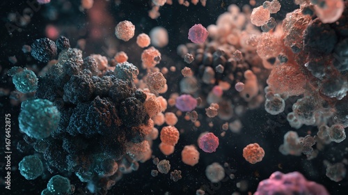Microscopic view of biotechnology innovation with cinematic dramatic depth, futuristic life sciences concept