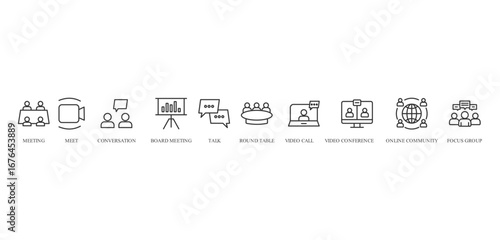 meeting icon vector illustration concept with icon of meeting, meet, conversation, board meeting, talk, round table, video call, video conference, online community, and, focus group









