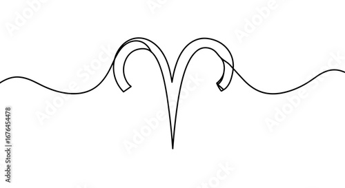 Aries Zodiac Sign Line Art: A minimalist line drawing of the Aries zodiac symbol, representing the fiery and energetic spirit of the astrological sign.
