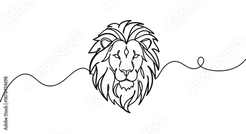 Majestic Lion in a Singular Stroke: A minimalist artwork showcasing the regal essence of a lion through a continuous line, embodying strength and noble character.