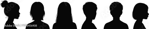 Silhouette of human head profile, male and female avatar icons, people face shapes, user placeholder, vector illustration design for identity