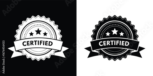 Certified stamp and seal graphic, signifying quality, approval, and authenticity, available in both black and white versions for various applications